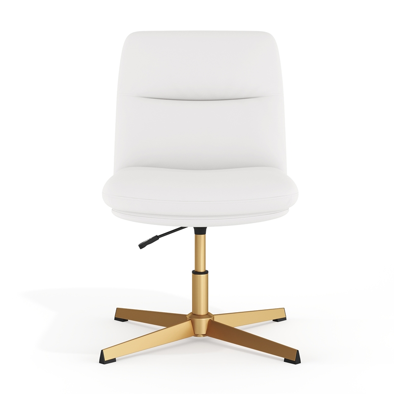 Commercial Mid-Back Padded LeatherSoft Swivel Office Chair in White/Gold