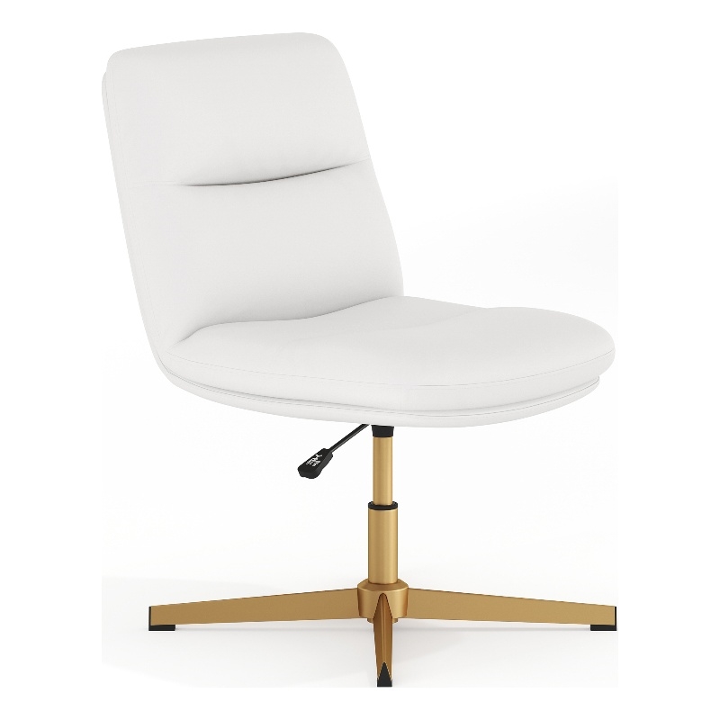 Commercial Mid-Back Padded LeatherSoft Swivel Office Chair in White/Gold