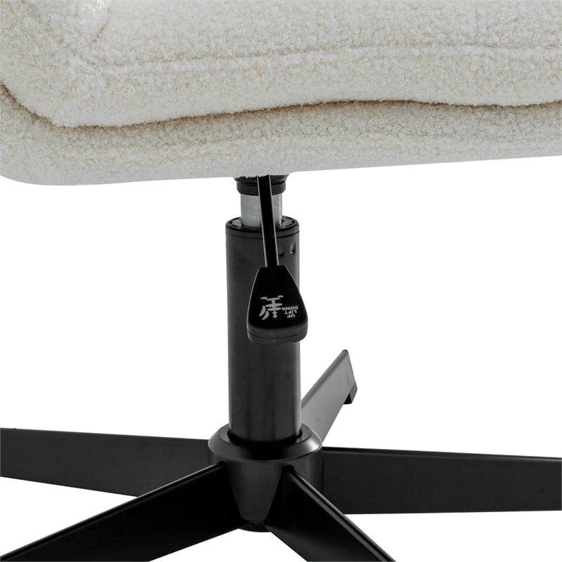 Commercial Wide Mid-Back Padded Faux Shearling Swivel Office Chair in Cream/Blk