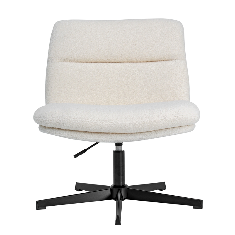 Commercial Wide Mid-Back Padded Faux Shearling Swivel Office Chair in Cream/Blk