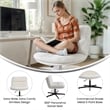 Commercial Wide Mid-Back Padded Faux Shearling Swivel Office Chair in Cream/Blk