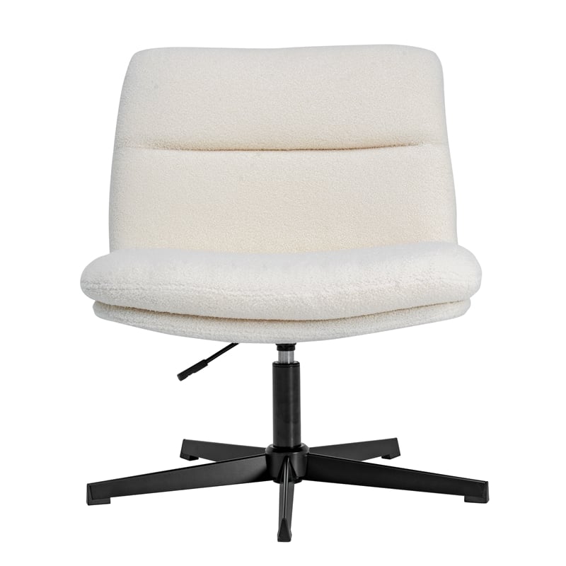 Commercial Wide Mid-Back Padded Faux Shearling Swivel Office Chair in Cream/Blk
