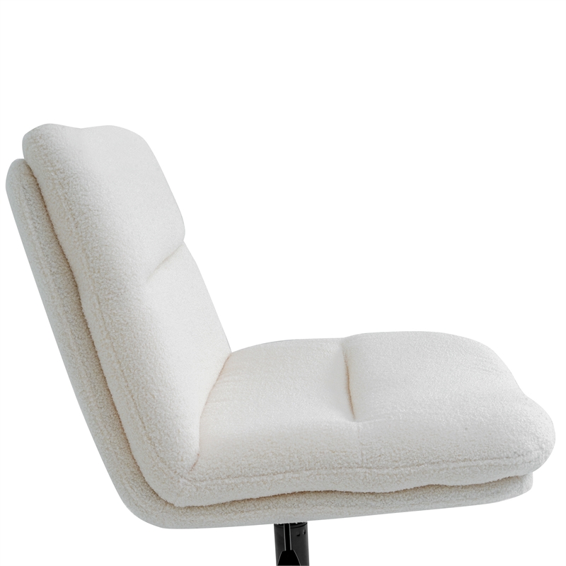 Commercial Wide Mid-Back Padded Faux Shearling Swivel Office Chair in Cream/Blk