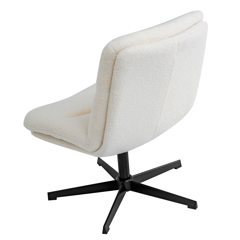 Commercial Wide Mid-Back Padded Faux Shearling Swivel Office Chair in Cream/Blk