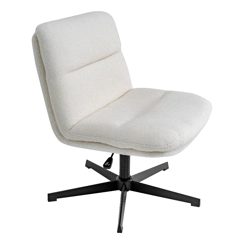 Commercial Wide Mid-Back Padded Faux Shearling Swivel Office Chair in Cream/Blk