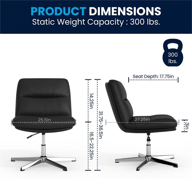Commercial Wide Mid-Back Padded LeatherSoft Swivel Office Chair in Black/Chrome