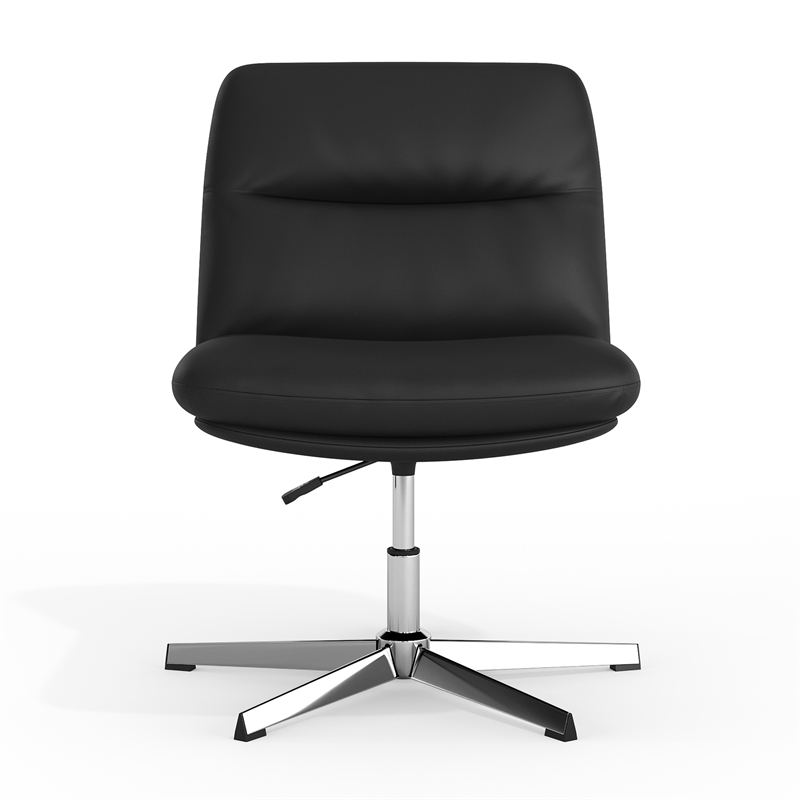 Commercial Wide Mid-Back Padded LeatherSoft Swivel Office Chair in Black/Chrome