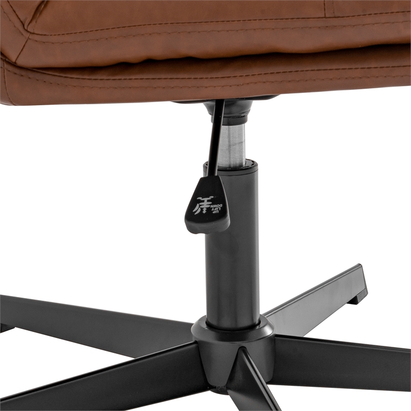 Commercial Wide Mid-Back Padded LeatherSoft Swivel Office Chair in Cognac/Black