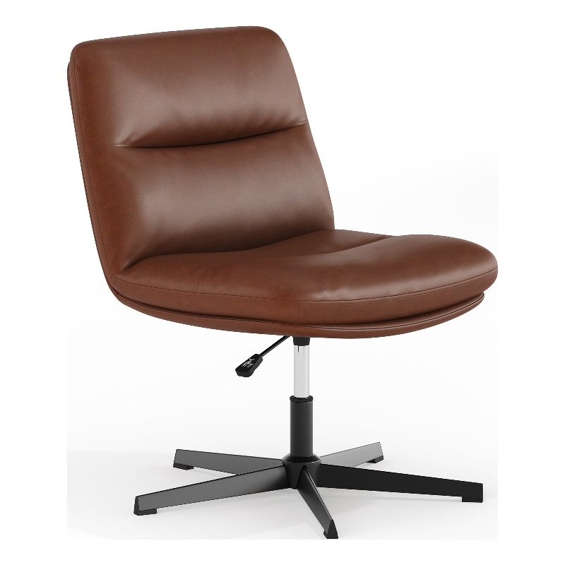 Commercial Wide Mid-Back Padded LeatherSoft Swivel Office Chair in Cognac/Black