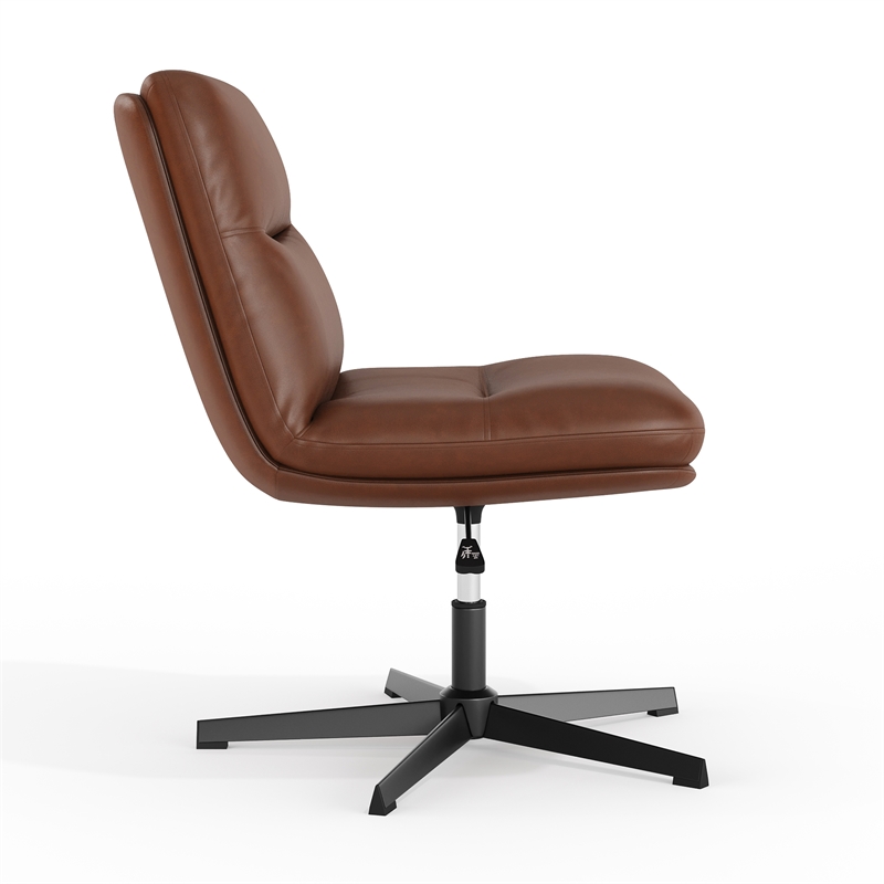 Commercial Wide Mid-Back Padded LeatherSoft Swivel Office Chair in Cognac/Black