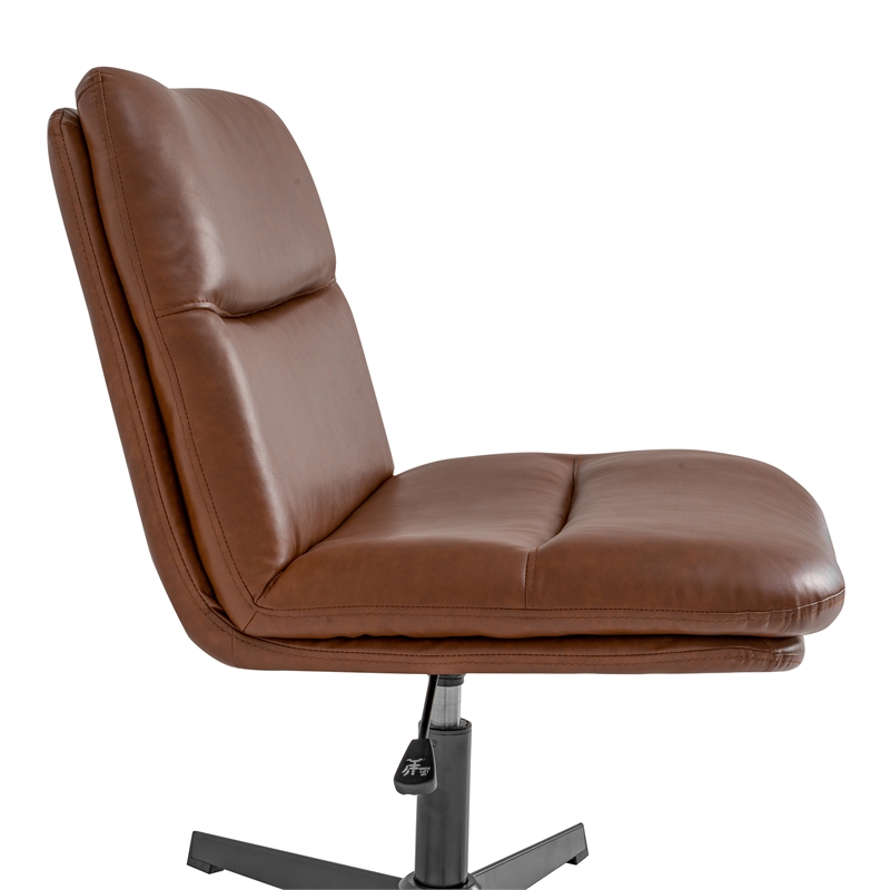 Commercial Wide Mid-Back Padded LeatherSoft Swivel Office Chair in Cognac/Black