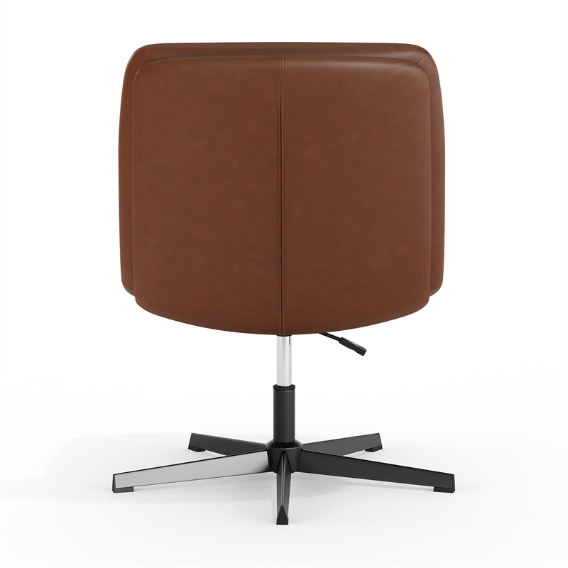 Commercial Wide Mid-Back Padded LeatherSoft Swivel Office Chair in Cognac/Black