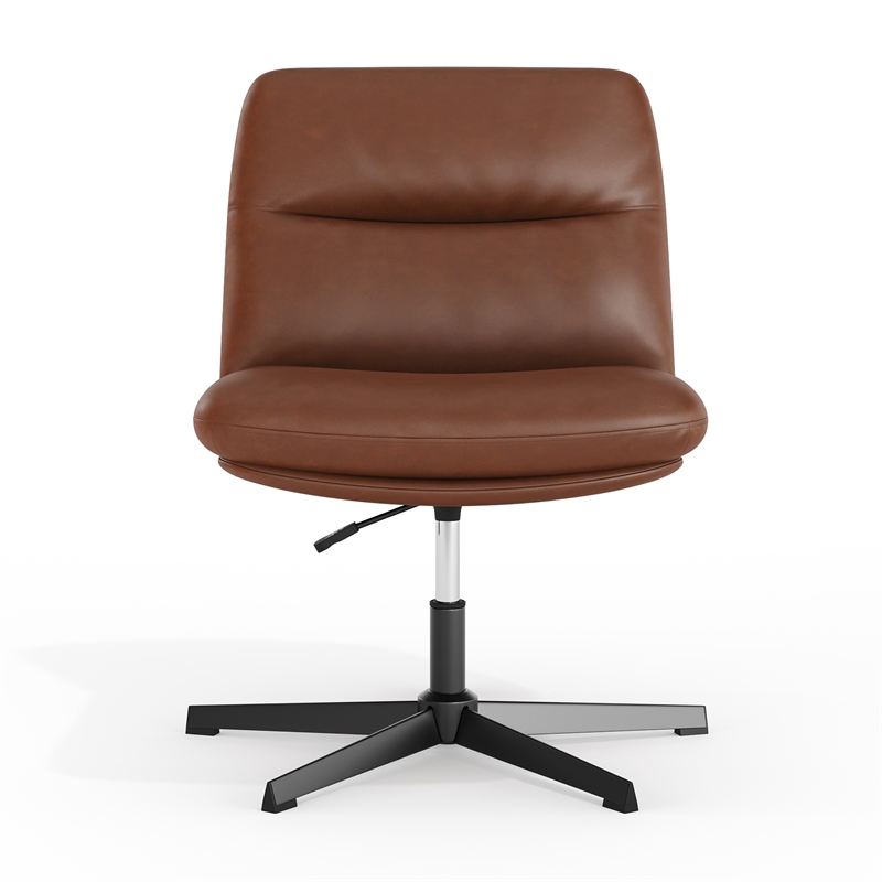 Commercial Wide Mid-Back Padded LeatherSoft Swivel Office Chair in Cognac/Black