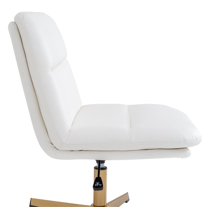 Commercial Wide Mid-Back Padded LeatherSoft Swivel Office Chair in White/Gold