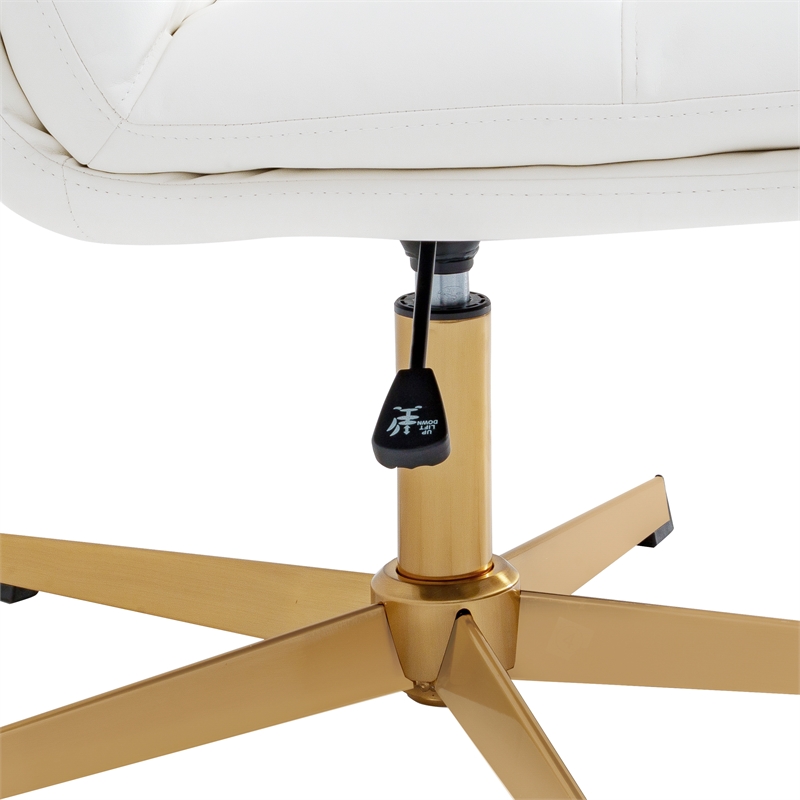 Commercial Wide Mid-Back Padded LeatherSoft Swivel Office Chair in White/Gold