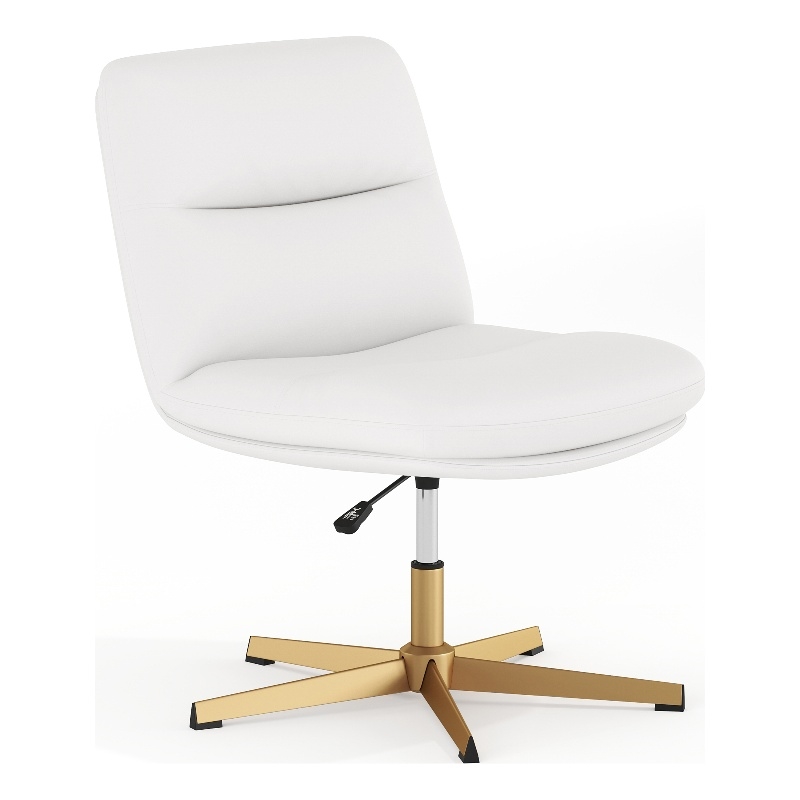 Commercial Wide Mid-Back Padded LeatherSoft Swivel Office Chair in White/Gold