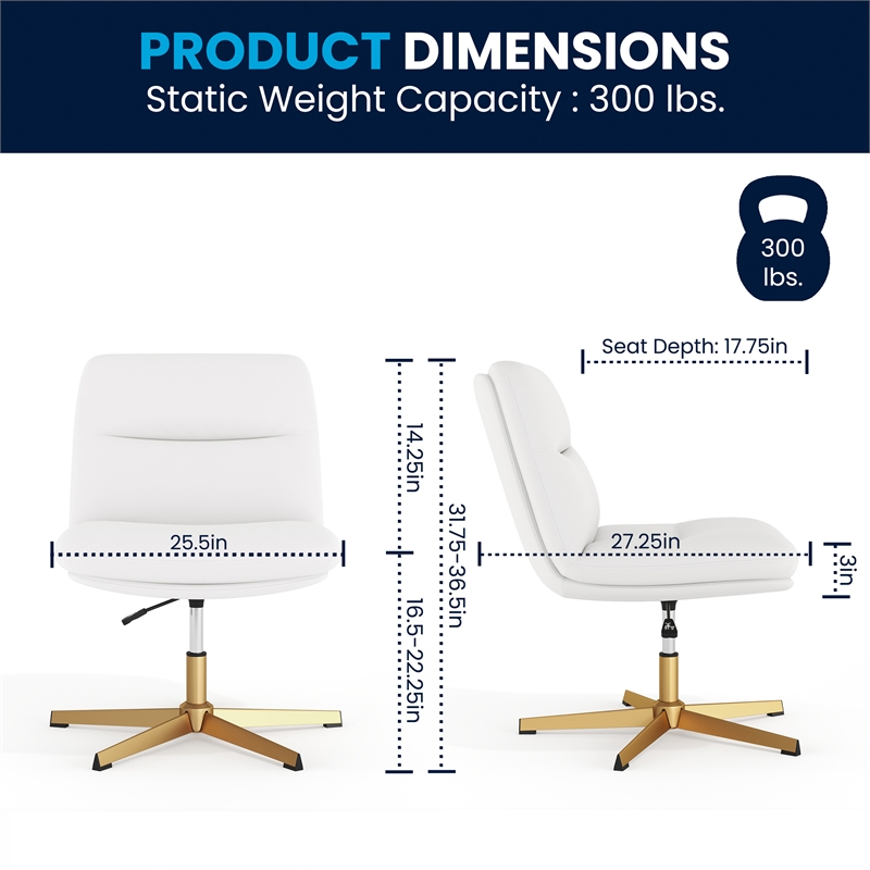 Commercial Wide Mid-Back Padded LeatherSoft Swivel Office Chair in White/Gold