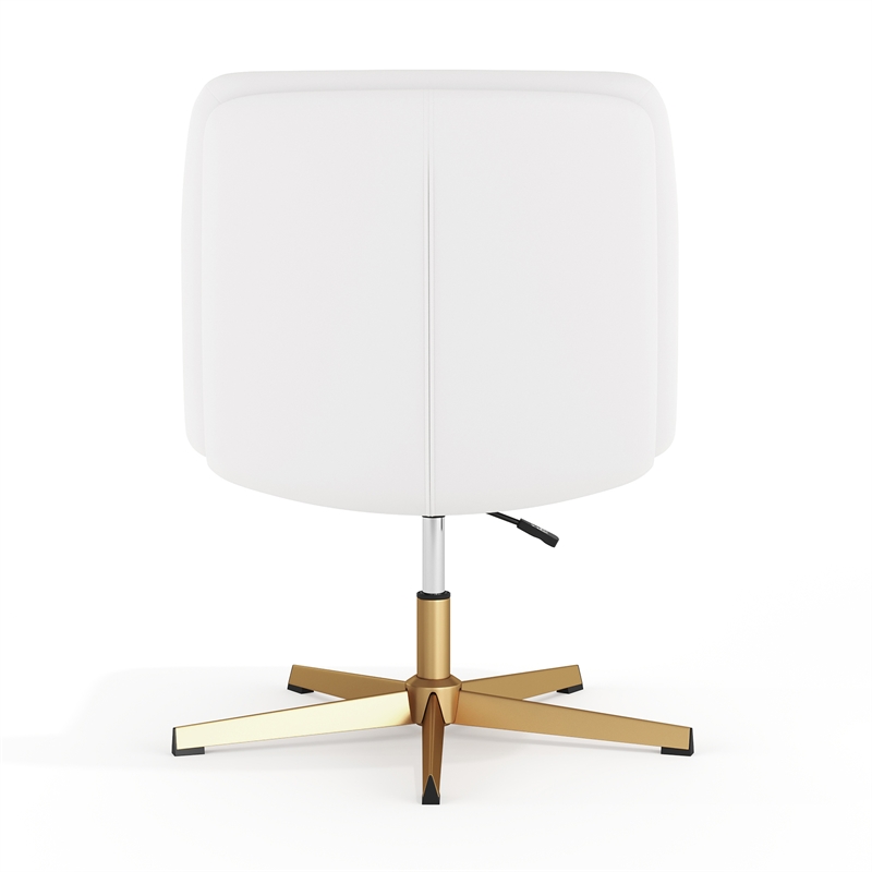 Commercial Wide Mid-Back Padded LeatherSoft Swivel Office Chair in White/Gold