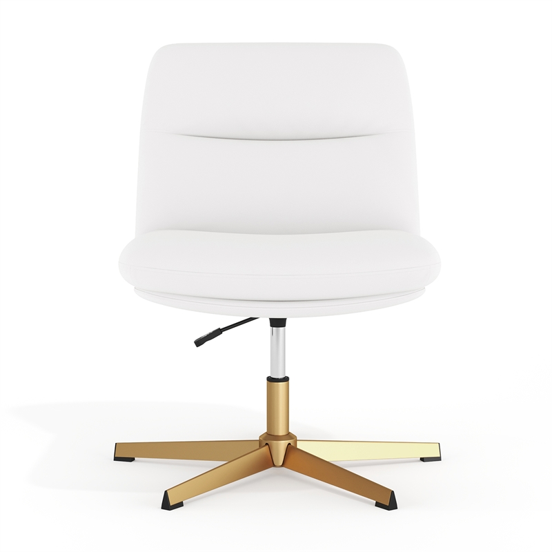 Commercial Wide Mid-Back Padded LeatherSoft Swivel Office Chair in White/Gold