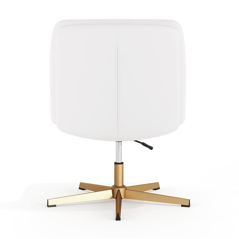 Commercial Wide Mid-Back Padded LeatherSoft Swivel Office Chair in White/Gold