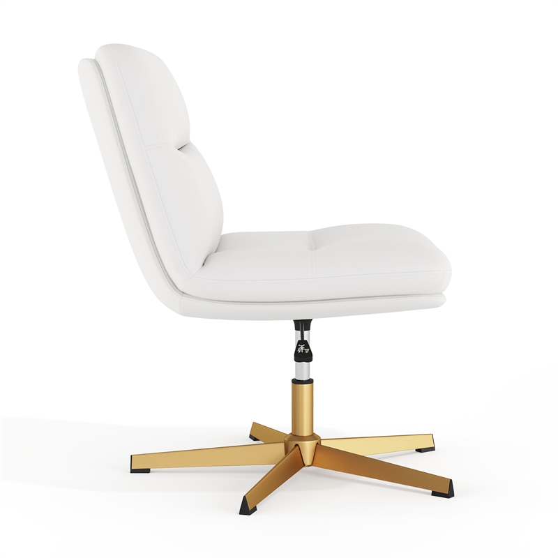 Commercial Wide Mid-Back Padded LeatherSoft Swivel Office Chair in White/Gold