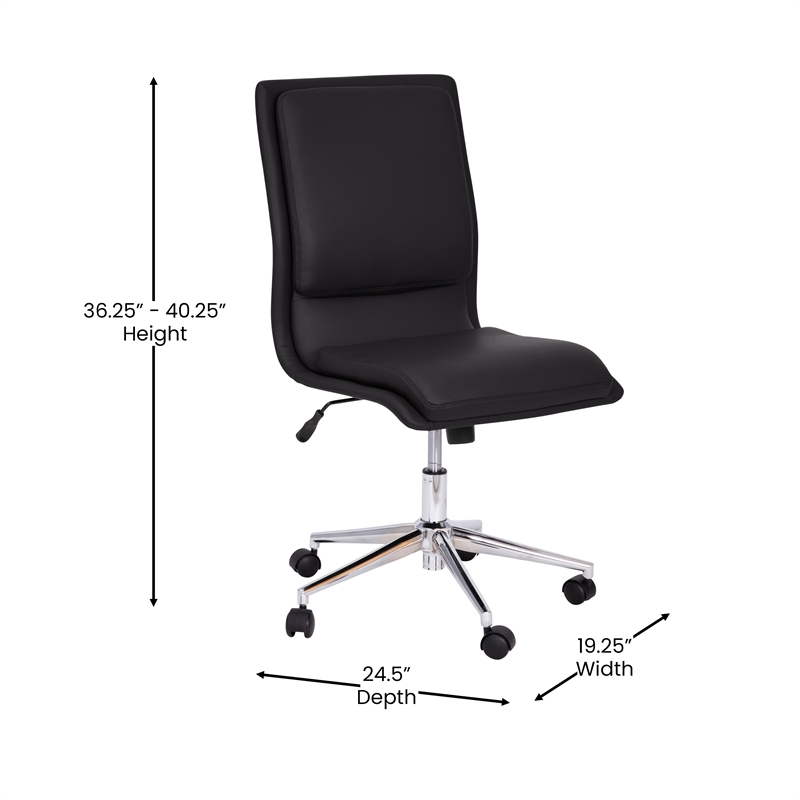 Mid-Back Armless Office Task Chair with Chrome 5-Star Base in Black LeatherSoft