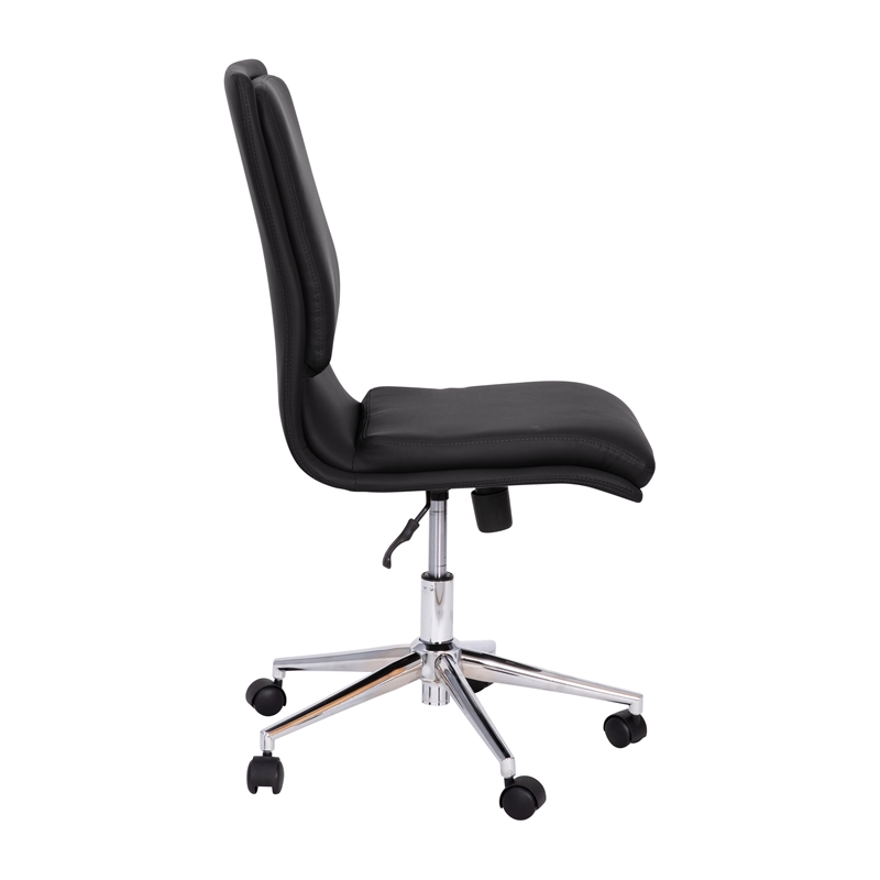 Mid-Back Armless Office Task Chair with Chrome 5-Star Base in Black LeatherSoft