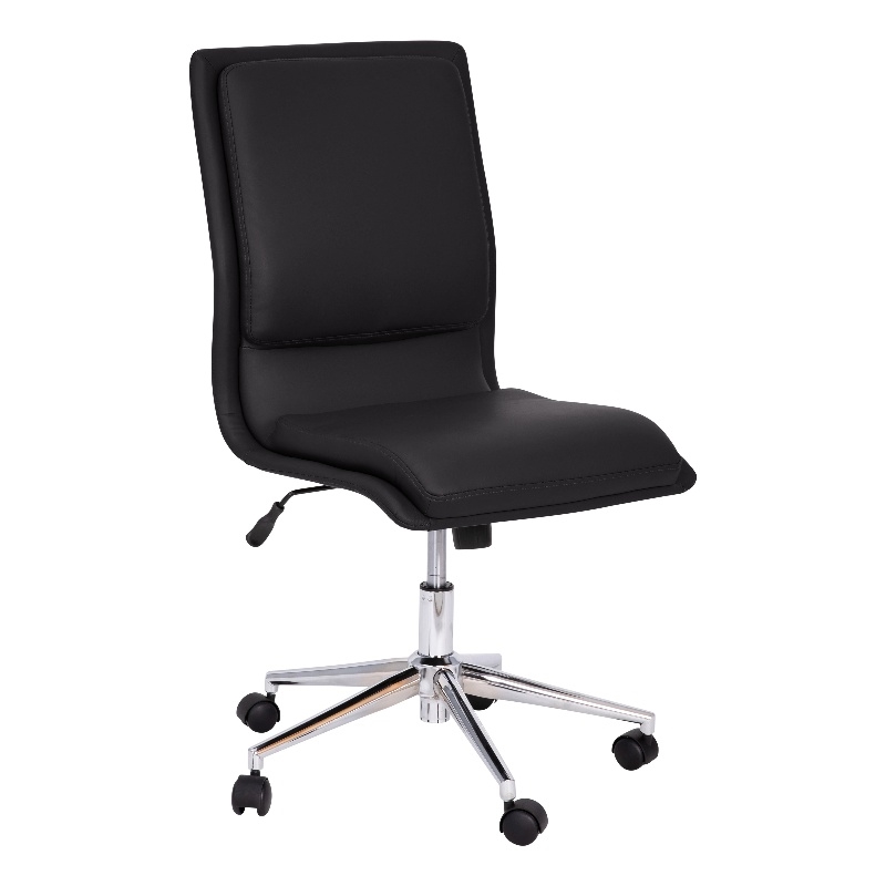 Mid-Back Armless Office Task Chair with Chrome 5-Star Base in Black LeatherSoft