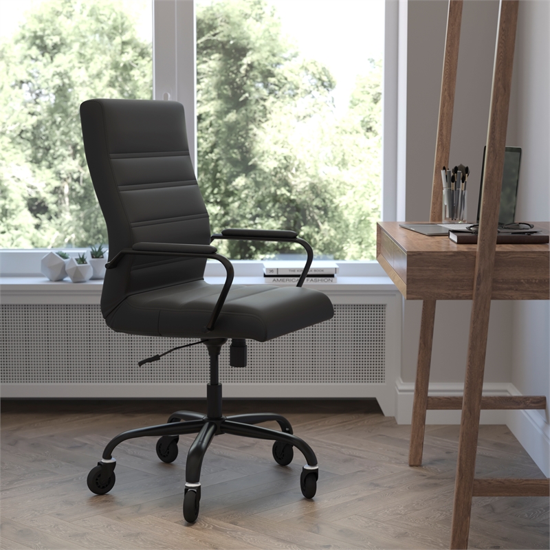 Executive Chair with Black Frame & Arms on Skate Wheels - Black LeatherSoft