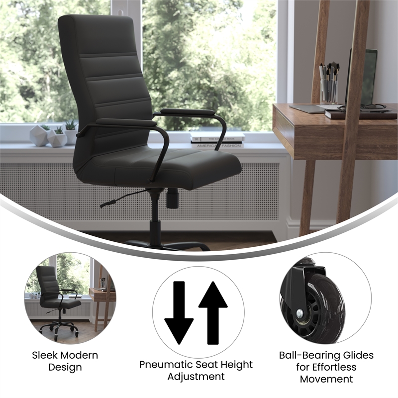 Executive Chair with Black Frame & Arms on Skate Wheels - Black LeatherSoft