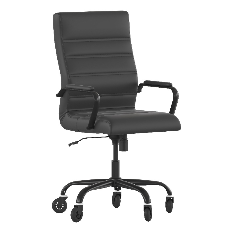 Executive Chair with Black Frame & Arms on Skate Wheels - Black LeatherSoft