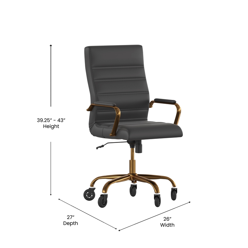 Executive Chair with Gold Frame & Arms on Skate Wheels - Black LeatherSoft