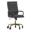 Executive Chair with Gold Frame & Arms on Skate Wheels - Black LeatherSoft