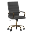 Executive Chair with Gold Frame & Arms on Skate Wheels - Black LeatherSoft
