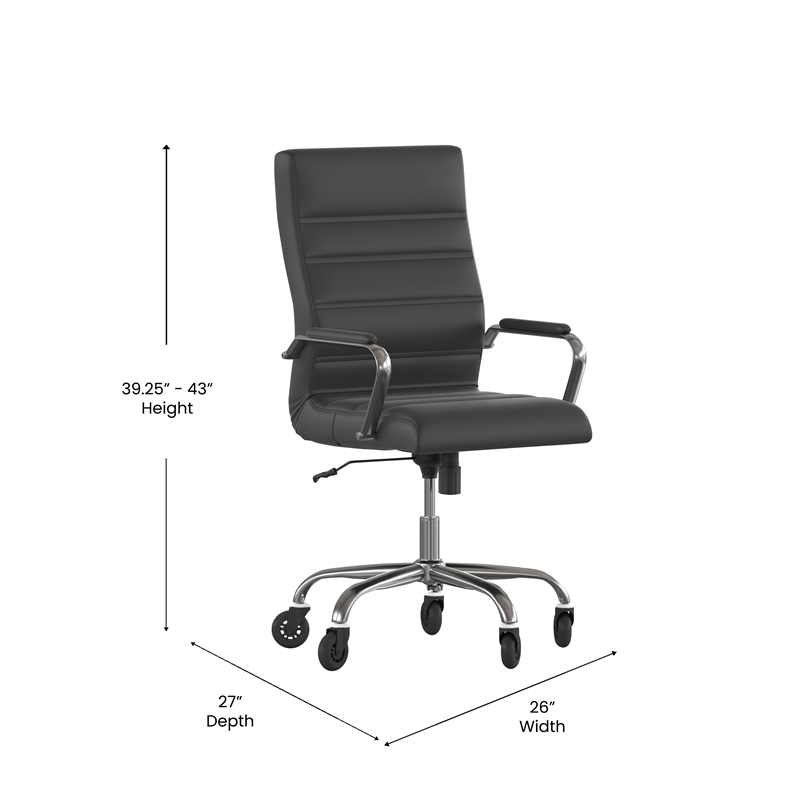 Executive Chair with Chrome Frame & Arms on Skate Wheels - Black LeatherSoft