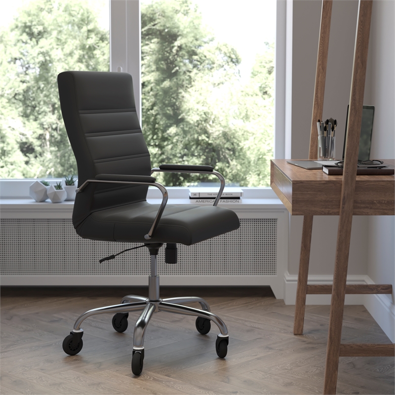 Executive Chair with Chrome Frame & Arms on Skate Wheels - Black LeatherSoft