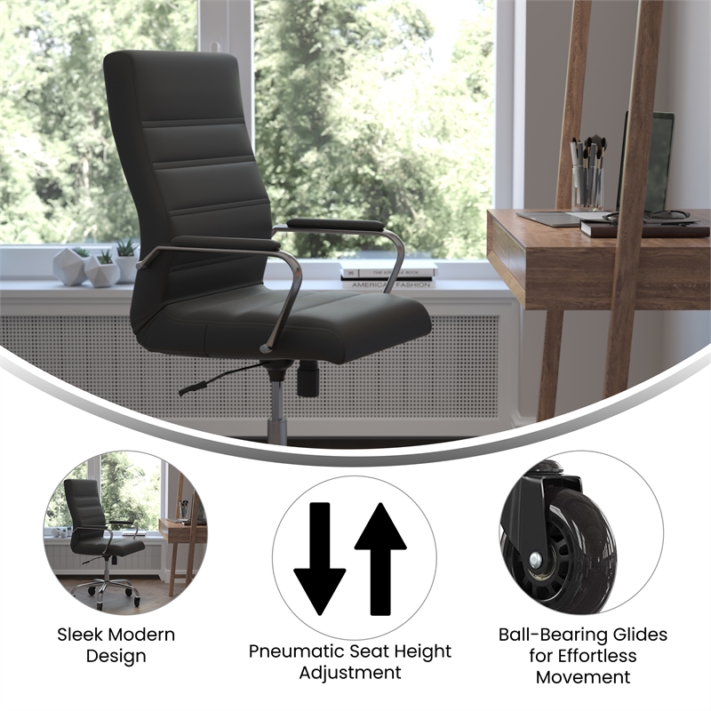Executive Chair with Chrome Frame & Arms on Skate Wheels - Black LeatherSoft