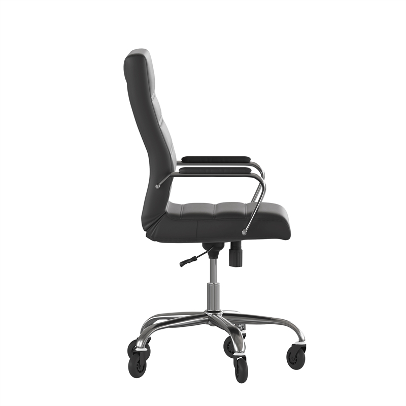 Executive Chair with Chrome Frame & Arms on Skate Wheels - Black LeatherSoft
