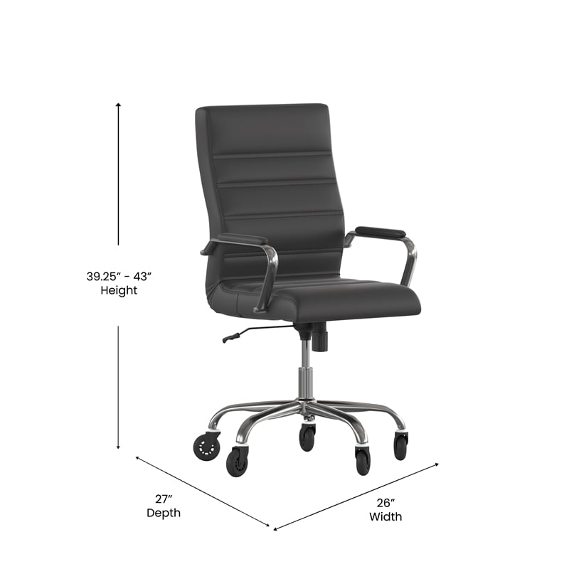 Executive Chair with Chrome Frame & Arms on Skate Wheels - Black LeatherSoft