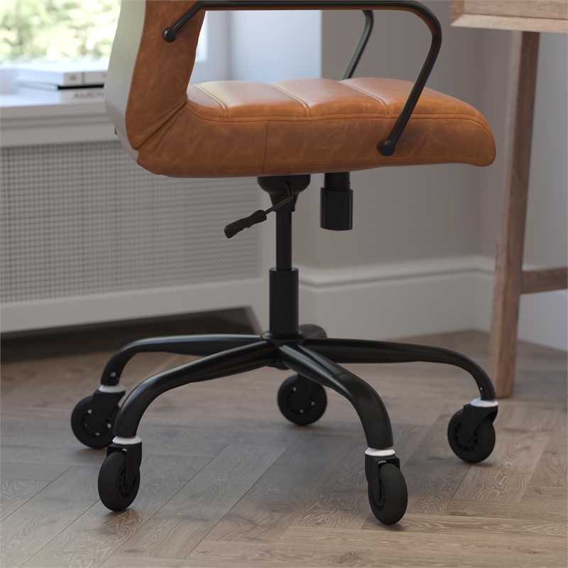 Executive Chair with Black Frame & Arms on Skate Wheels - Brown LeatherSoft