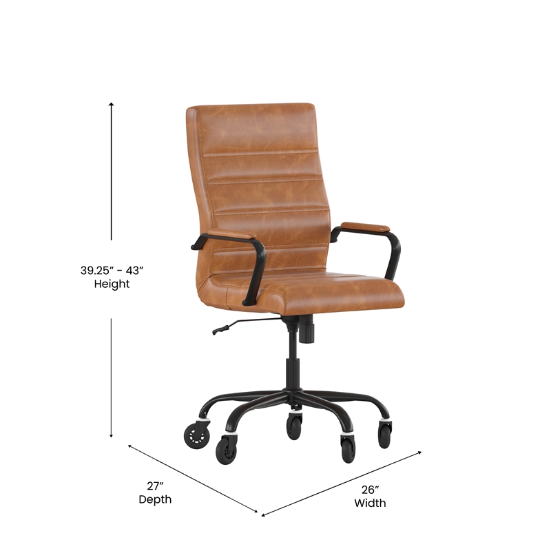 Executive Chair with Black Frame & Arms on Skate Wheels - Brown LeatherSoft