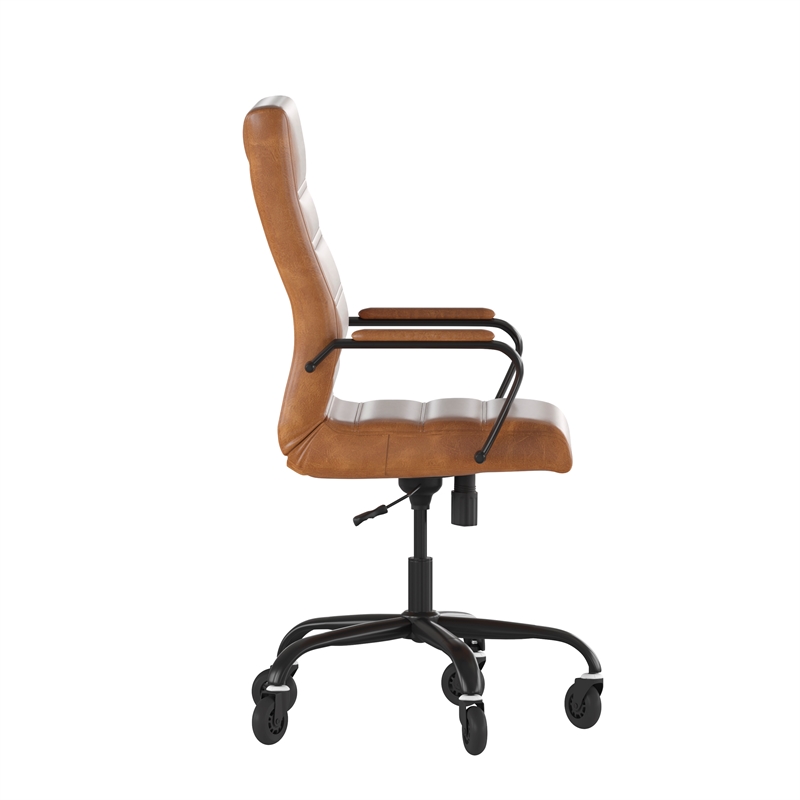 Executive Chair with Black Frame & Arms on Skate Wheels - Brown LeatherSoft