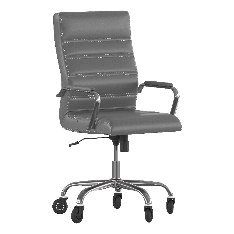 Executive Chair with Chrome Frame & Arms on Skate Wheels - Gray LeatherSoft