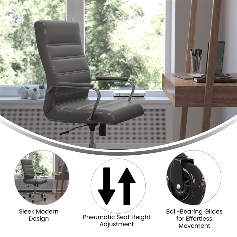 Executive Chair with Chrome Frame & Arms on Skate Wheels - Gray LeatherSoft