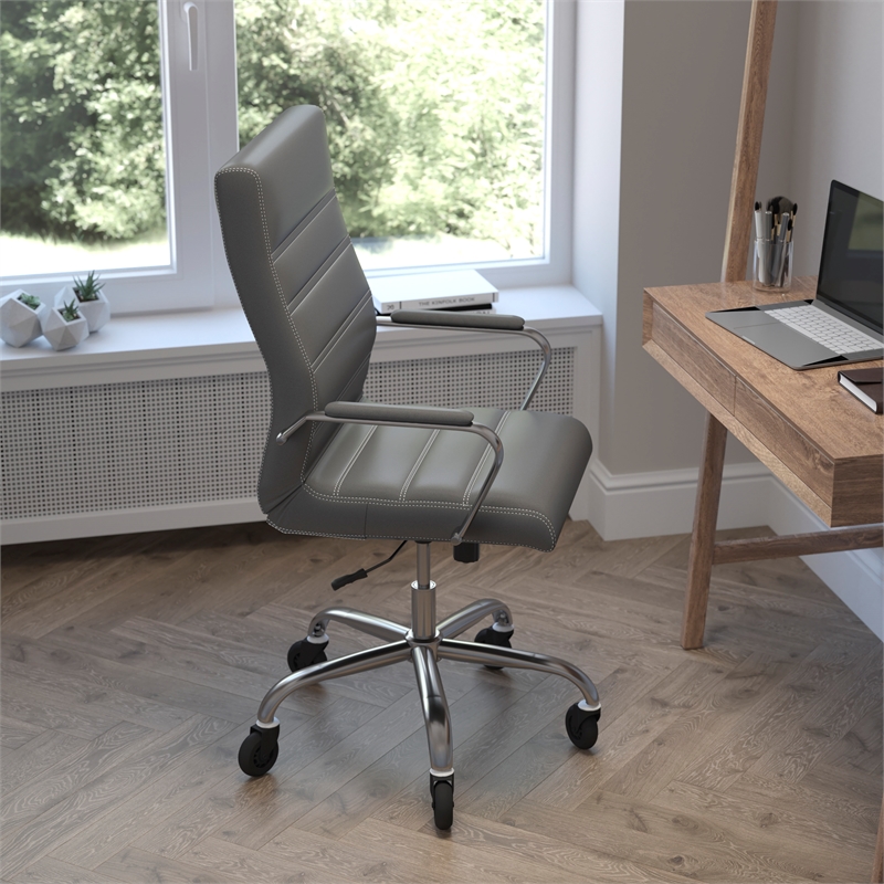 Executive Chair with Chrome Frame & Arms on Skate Wheels - Gray LeatherSoft