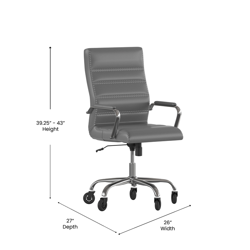 Executive Chair with Chrome Frame & Arms on Skate Wheels - Gray LeatherSoft