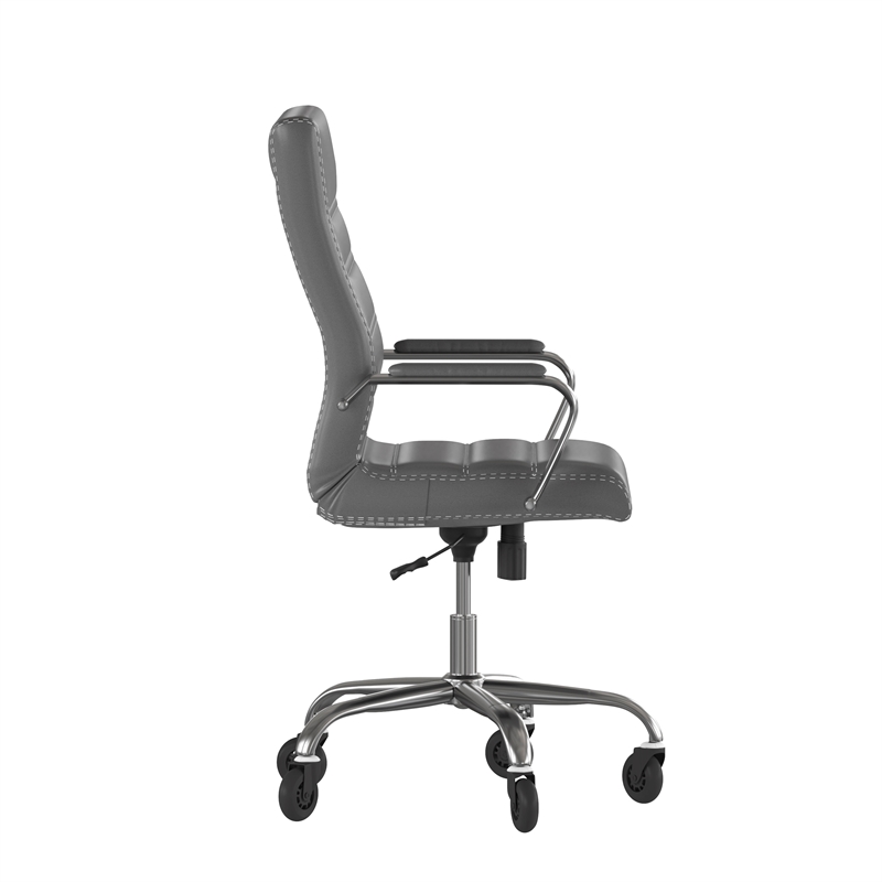 Executive Chair with Chrome Frame & Arms on Skate Wheels - Gray LeatherSoft