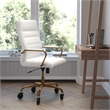 Executive Chair with Gold Frame & Arms on Skate Wheels - White LeatherSoft