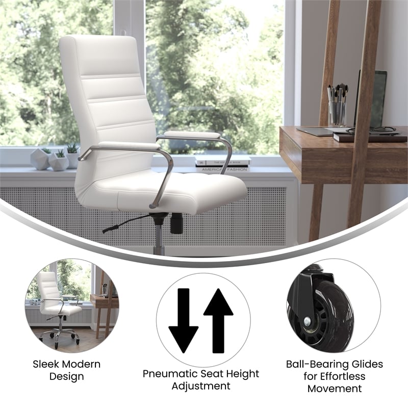 Executive Chair with Chrome Frame & Arms on Skate Wheels - White LeatherSoft