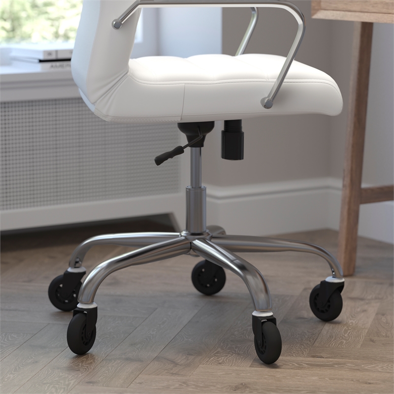Executive Chair with Chrome Frame & Arms on Skate Wheels - White LeatherSoft